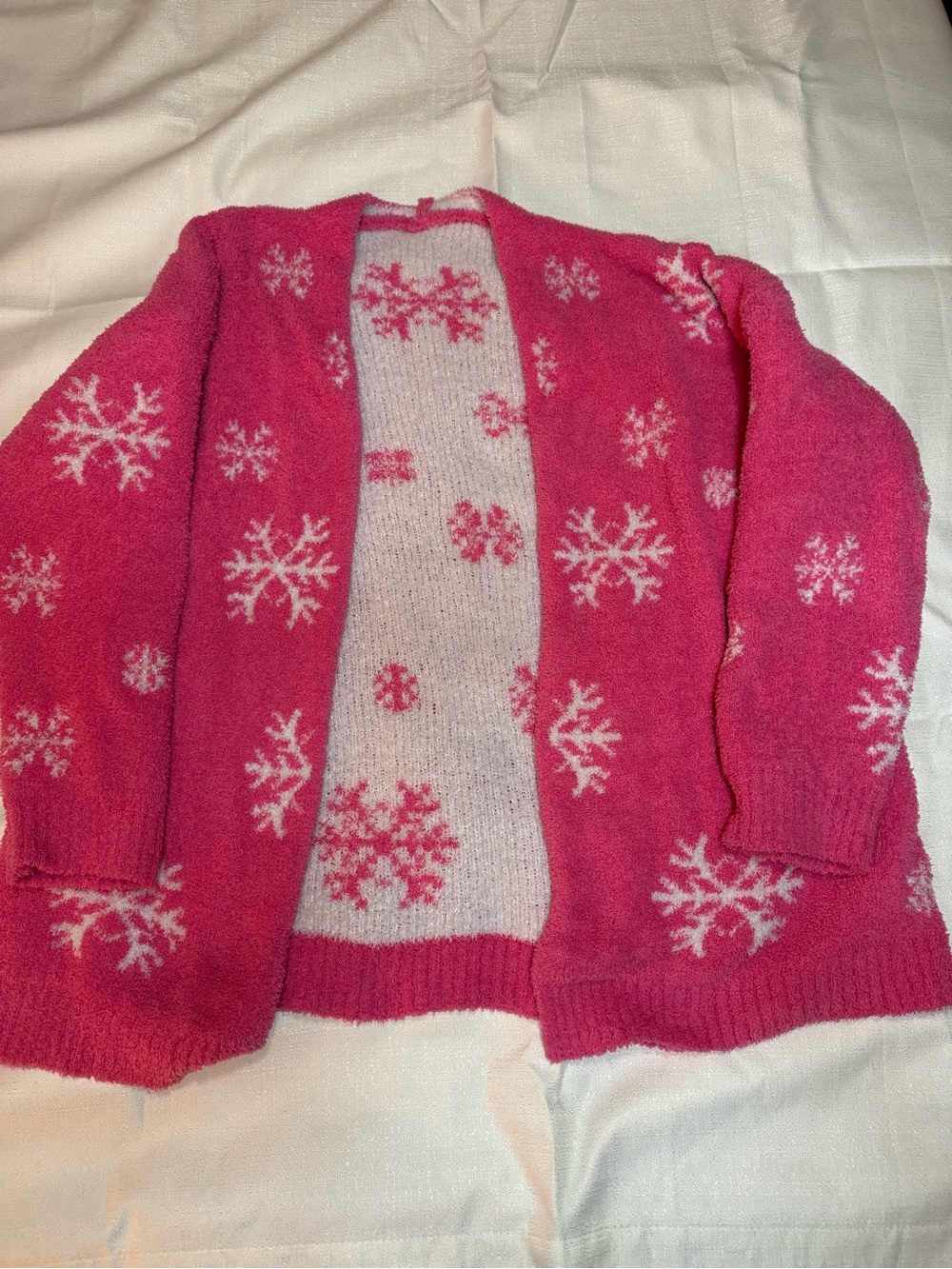 Cozy Pink Snowflake Open Cardigan Sweater